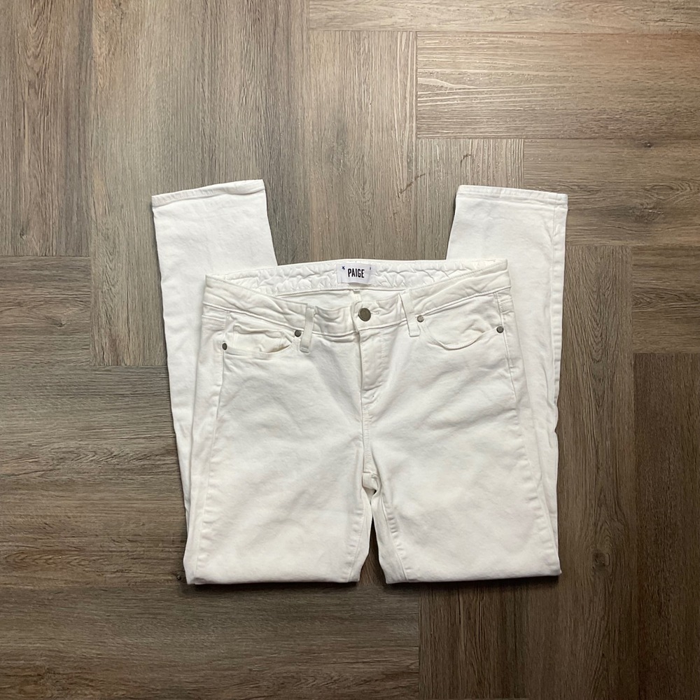 Paige Skyline Ankle Peg Skinny Mid Rise Stretch Denim Jeans Womens 31 White